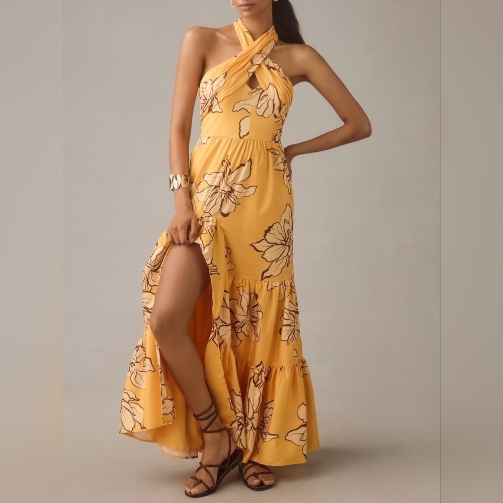 Anthropologie Hutch Women's Floral Halter Maxi Dress NWT Maize/Yellow Size 12